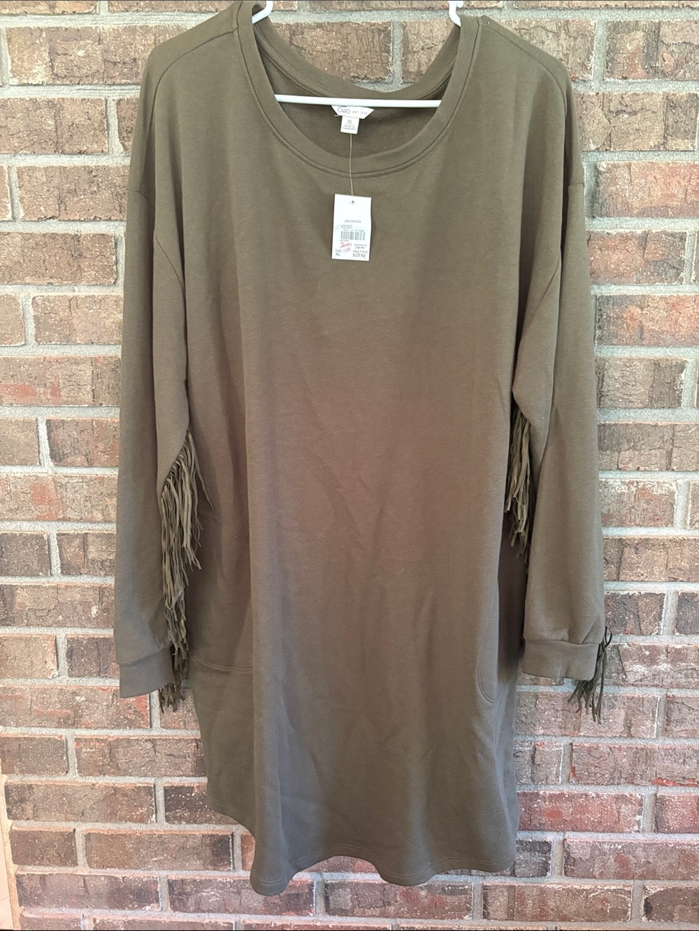 Cato Olive Green Long Sleeve Fringe Dress